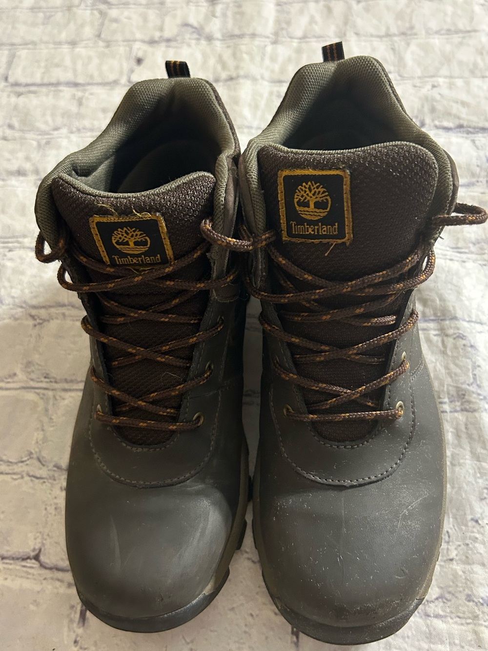 TIMBERLAND MT GSB MID WATERPROOF HIKING DARK BROWN LEATHER BOYS BOOTS SIZE 5